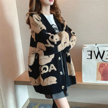 Getadme Loose Sweater Oversize Woman Christmas Sweater Coat Korean Fashion Sweet Cardigans For Women Thick Winter Clothes Knitted